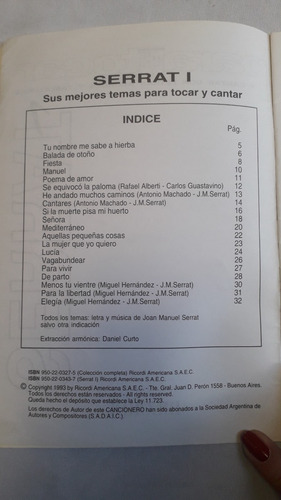 Revista * Para Cantar Y Tocar Serrat 1 * Ricordi Cancionero (Usado)