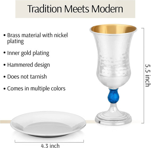 Copa Kidush Judaica Vasos Metal Interior Dorado
