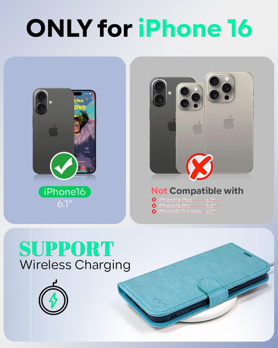 Funda Tipo Cartera Ocase Compatible Con iPhone 16 De 6.1 Pul