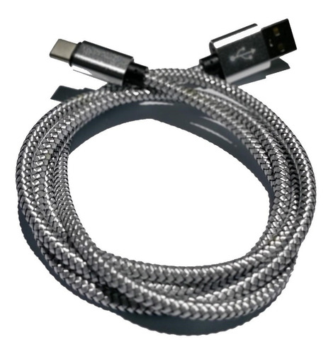 Cabo Tipo C - Usb Celular - Revestido Metálico Prata - 1mt