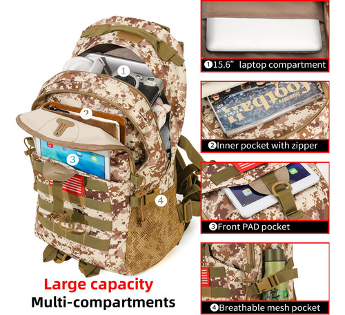 Mochila Táctica C-desdert 40l Camuflaje Escolar Usb Color Nombre Del Diseño