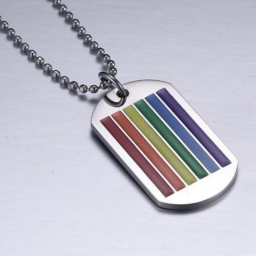 Collar Gay Con Placa Circular De Acero Inoxidable Rainbow Pr