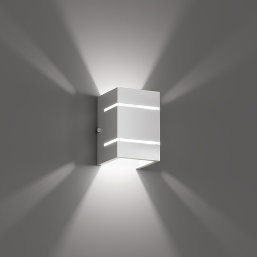 4x Arandela Externa Luminária 2 Frisos 2 Fachos Branco Alumínio + Led G9 Branco Frio 5w Mf115 Mega Forte Iluminação