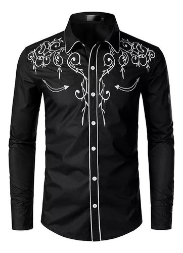 Western Vaquero Camisa Hombres Marca Diseño Bordado Slim Fi