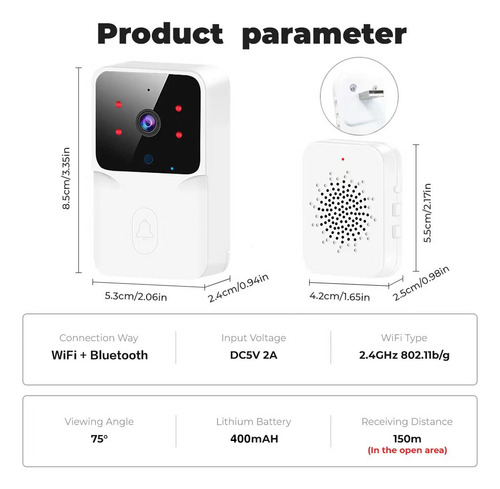 Timbre Puerta Inteligente Inalámbrico Cámara Nocturna Wifi