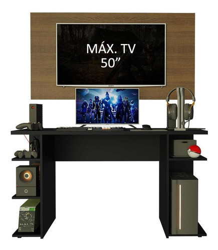 Mesa Computador Gamer 9409 Madesa E Painel Tv Até 50 Pol Pru Cor Preto/Rustic