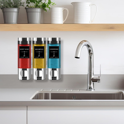 Dispensador De Champú 3 Cámaras Sin Taladro Plateado Plata