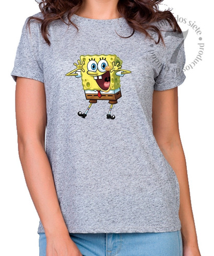 Polera Manga Corta Dama Bob Esponja Colorido