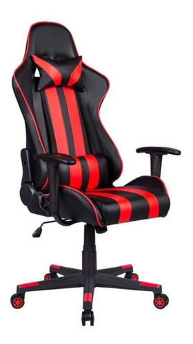 Cadeira de escritório Pelegrin PEL-3013 gamer ergonômica preta e vermelha com estofado de couro P.U.