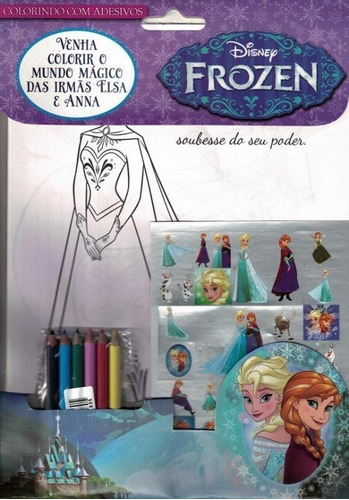Livro Colorindo Com Adesivos E Lápis De Cor Frozen Disney