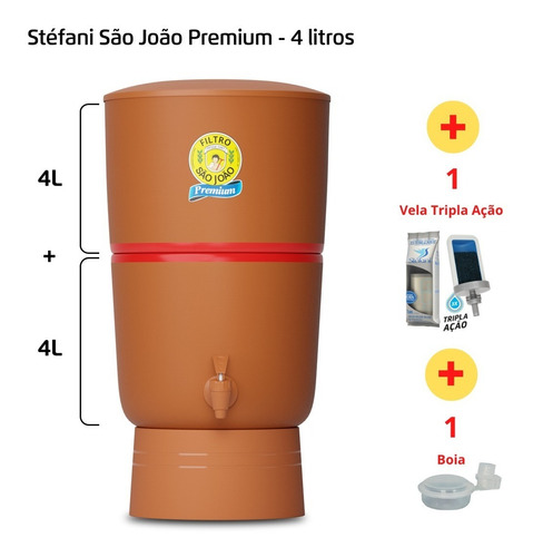 Filtro De Barro São João Premium 4 L + Boia + Vela Tripla A. Cor Marrom