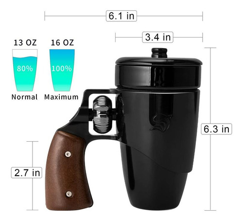 Caneca De Cerâmica Pukomc Cool Revolver Com Alça De Madeira