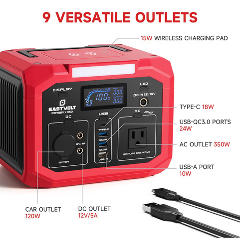 Central Elétrica Portátil Eastvolt 350w (500w Surge) 299,5wh