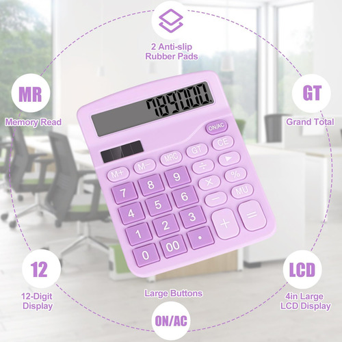 Calculadora De Escritorio Hutudd, Calculadora Morada Con Lcd