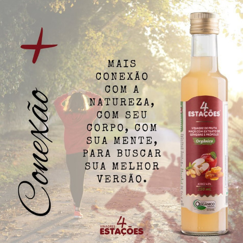 3 X Vinagre Maça Orgânico Com Extrato De Gengibre Própolis