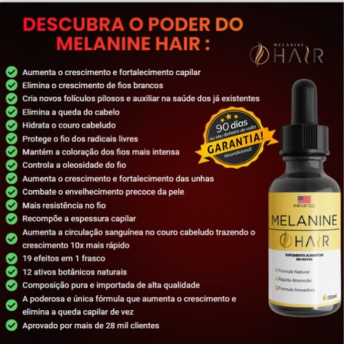 1 Frasco Melanine Hair 30ml - Preenchedor Força Crescimento