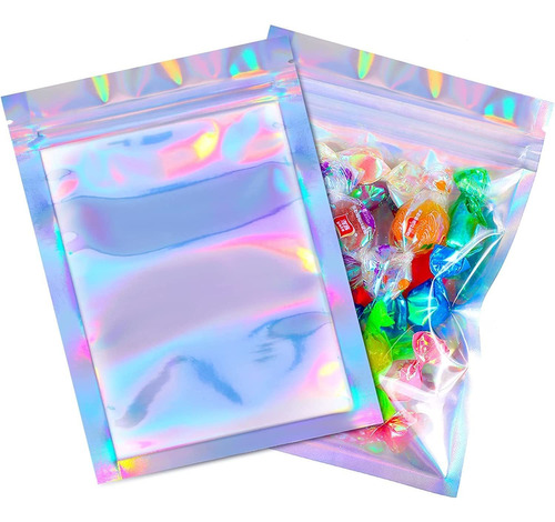 100 Pieces Smell Proof Bags Holographic Packaging Bags Stora