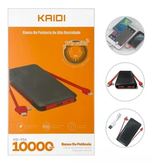 Carregador Bateria Portátil Powerbank Kaidi 10.000 Mah Cor Preto E Vermelho