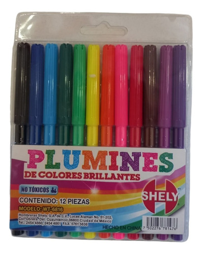 12 Plumines De Colores Punta Delgada Para Colorear