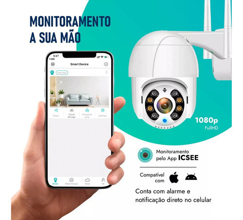 Kit Câmera Wifi Ip Icsee Full Com Cartão De Memória 128g Branco