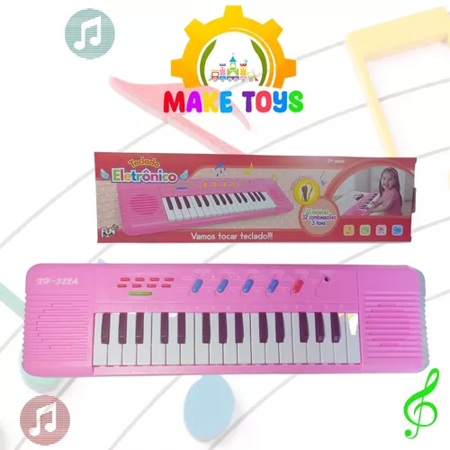 Piano Teclado Brinquedo Infantil Microfone Educativo Musical Cor Rosa