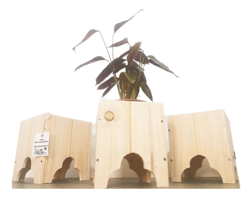Porta Maceta Muelita Pack X3 Madera De Pino Madera Macetero Muelita
