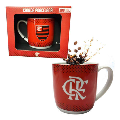 Caneca Porcelana Vermelha 300ml Sigla Crf Time Flamengo Selo