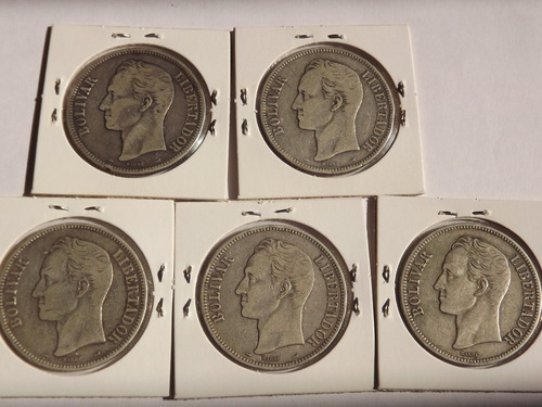 Monedas De Plata. Fuertes. Cinco (5) Bs Bolívares. Colección