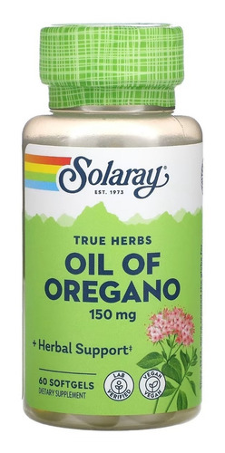 Aceite de orégano virgen Solaray 150 mg con 60 cápsulas blandas importado