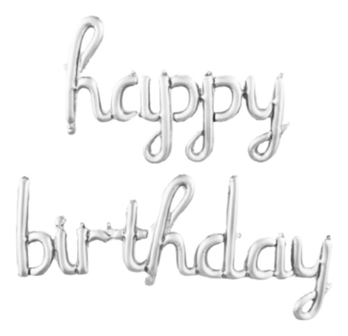 Globo Happy Birthday Letra Cursiva Color Plateado