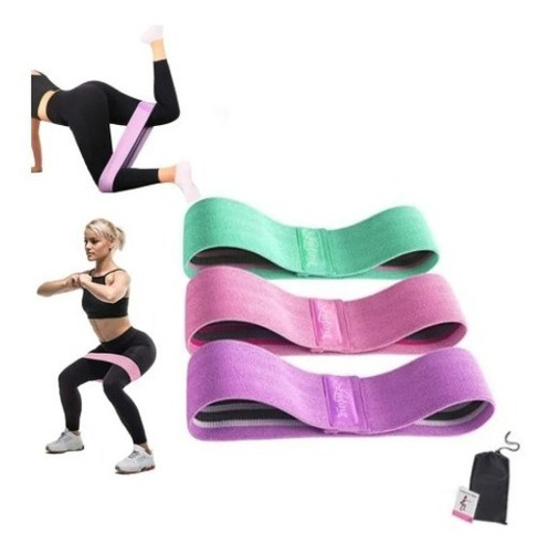 Kit 3 Bandas Elásticas De Tela Gym Yoga Resistencia + Bolsa