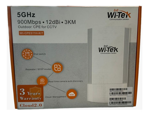 Kit Antena Cpe Wi-tek Wi-cpe511h-kit 900mbps 12dbi 3km Cctv