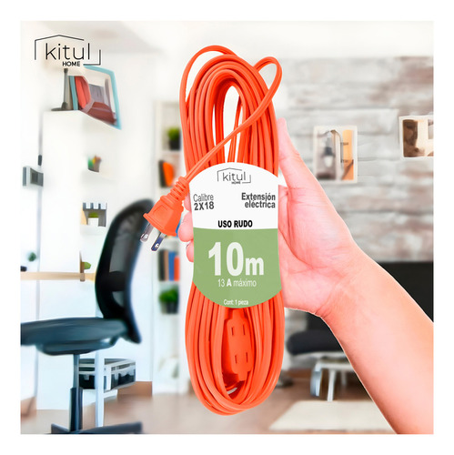 Extensión Eléctrica Multi Contacto Doméstica 10 Metros Uso Rudo Color Naranja