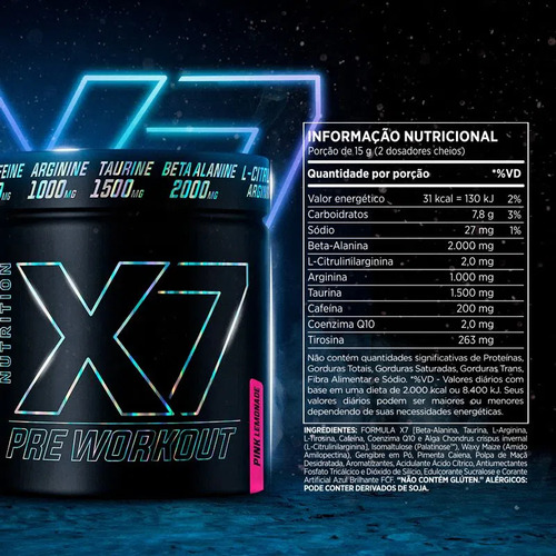 X7 Pre Treino 300g - Atlhetica Nutrition Sabor Pink Lemonade