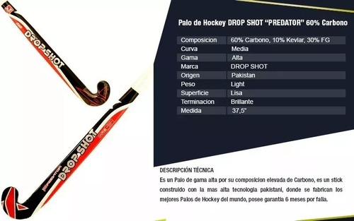 Palo Hockey Drop Shot Predator 37.5, 60% Carbono + Regalo