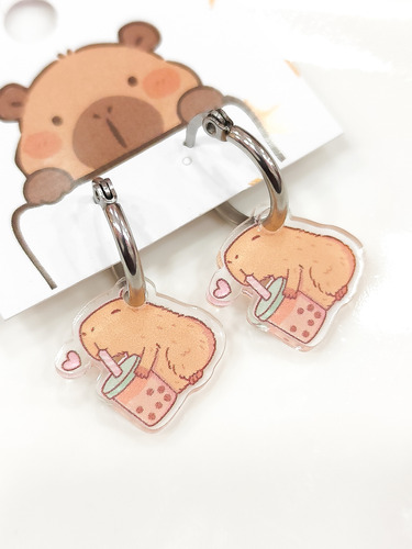 Aros Argolla Nenas Acero Quirurgico Capybara Capibara Niñas