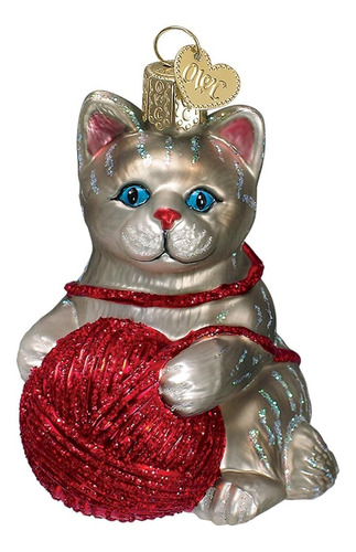 Old World Christmas Adornos Gris Rojo Jugueton Gatito Soplad