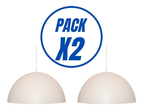 Imagen 1 de 8 de Pack X2 Lampara Colgante Campana Metalica Interior Blanco