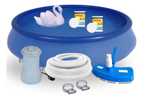 Kit Piscina 12.000l + Bomba 110v + 5 Acessórios De Limpeza