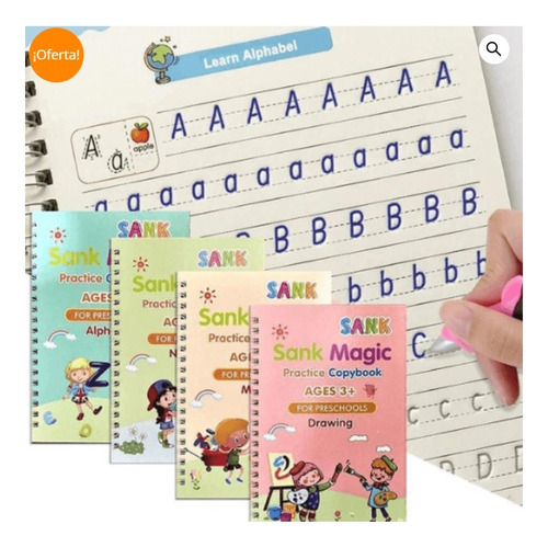 Magicos Set 4 Cuadernos Caligrafía Niños Lapicero Mágico