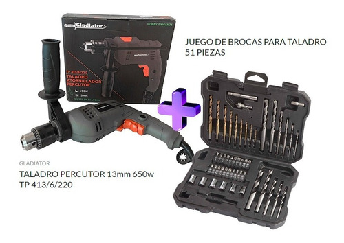 Taladro Percutor 13mm + Juego Brocas 51 Piezas /induhaus