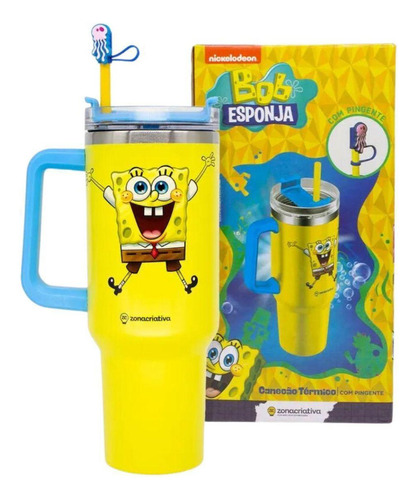 Canecão Térmico Tumbler Bob Esponja Com Pingente