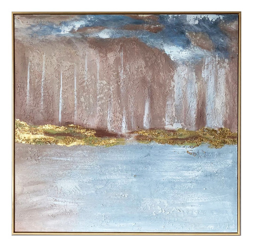 Cuadro Al Oleo Golden Waterfall Marco De Madera 100 X 100 Cm