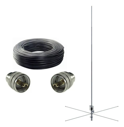 Kit Antena Base Px 11 Metros 5/8 Pt Cabo 10m Rg58 Ap0163