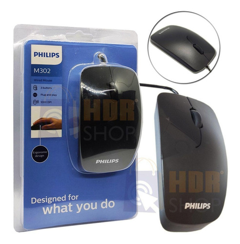 Mouse Com Fio Usb Philips Original M302 1000dpi Ergonômico