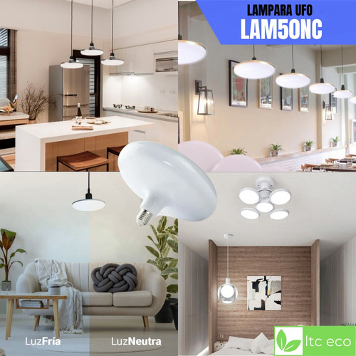 Imagen 4 de 10 de Foco Led Circular Ufo 50 W 220v 31cm Diametro Luz Fria E27