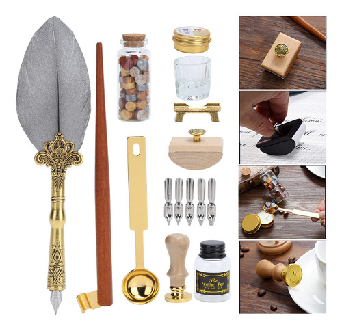 Quill Dip Pen Wax Set Pluma Kit De Sellos De Tinta Para Escr