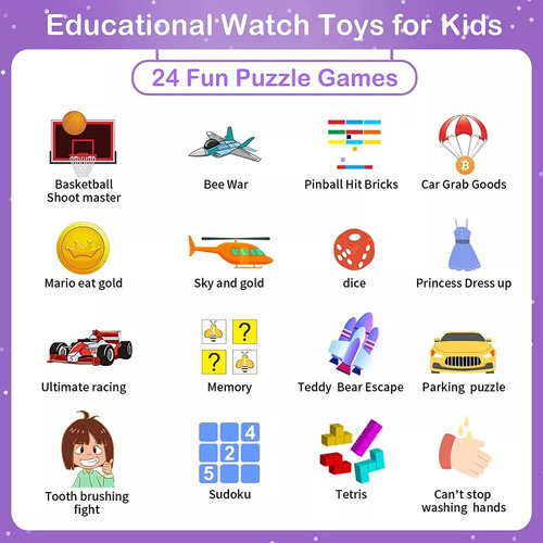 Reloj Inteligente Para Niños Con 24 Juegos De Rompecabezas,