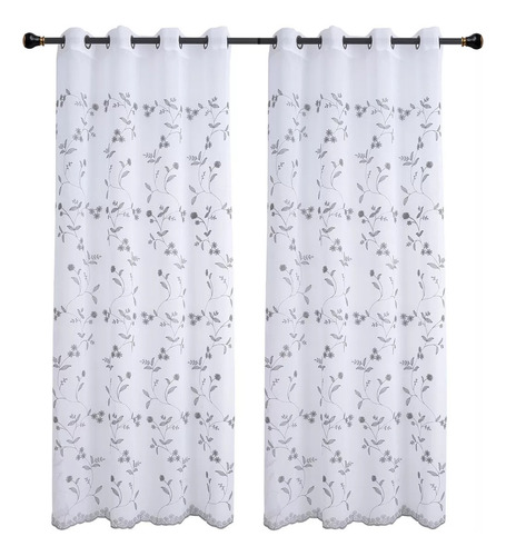 Set Visillo De Lino Bordado 140*220cm De Color Gris