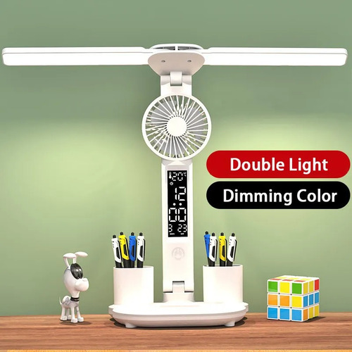 Lámpara De Escritorio Con Ventilador Led Recargable Por Usb